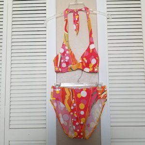 Bright Orange and Yellow Print 2pc Swimsuit Size 10 from Spiegel